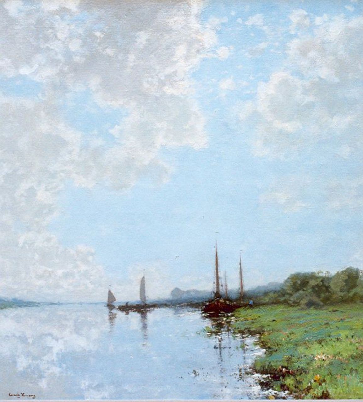 Kuijpers C.  | Cornelis Kuijpers, Verstilde zomerdag langs de rivier, olieverf op doek 91,5 x 83,5 cm, gesigneerd linksonder