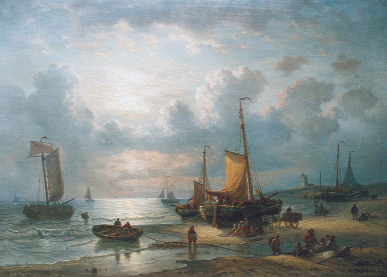 Opdenhoff G.W.  | Witzel 'George Willem' Opdenhoff, Het uitladen van de vangst, olieverf op doek 70,7 x 97,7 cm, gesigneerd linksonder
