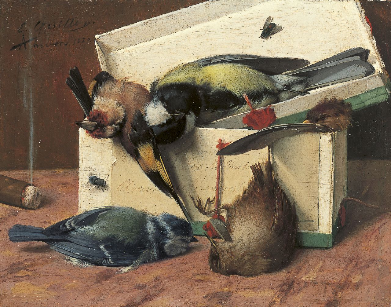 Quitton E.  | Édouard 'Edward' Quitton, Een vreemde collectie, olieverf op paneel 15,1 x 19,3 cm, gesigneerd linksboven en gedateerd 'Anvers 1879'