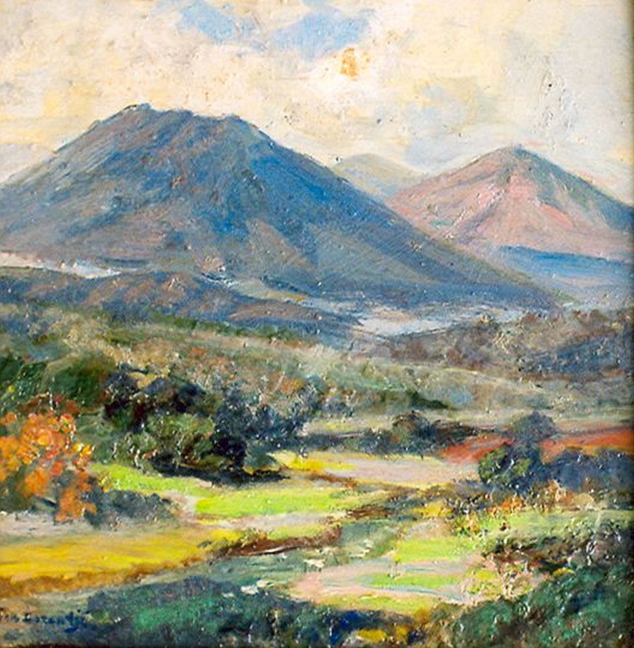 Dezentjé E.  | Ernest Dezentjé, Balinees landschap, olieverf op paneel 24,5 x 24,0 cm, gesigneerd linksonder