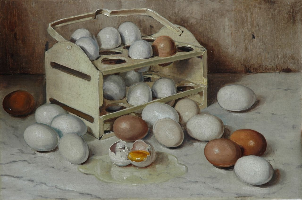 Roelofs jr. W.E.  | Willem Elisa Roelofs jr., Eierrekje, olieverf op schildersboard 30,1 x 44,9 cm, gesigneerd rechts van het midden