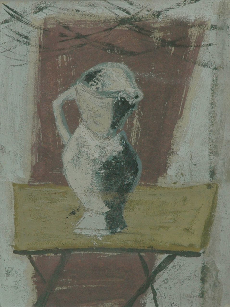 Heel J.J. van | Johannes Jacobus 'Jan' van Heel, Stilleven met witte kan, gouache op papier 31,0 x 24,0 cm, gesigneerd rechtsonder en gedateerd  '49