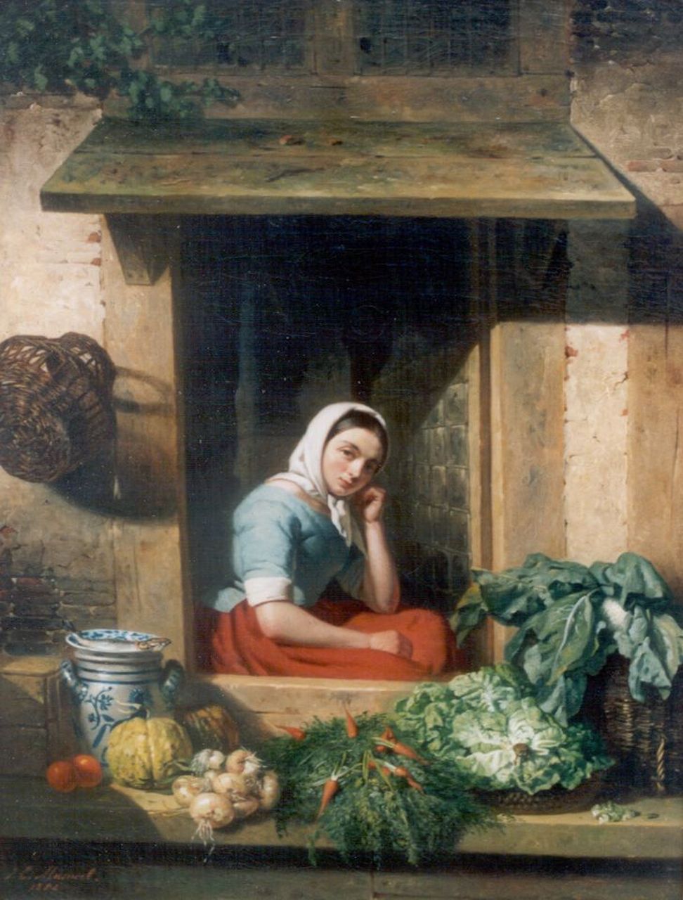 Masurel J.E.  | Johannes Engel Masurel, De groentevrouw, olieverf op doek 53,0 x 40,8 cm, gesigneerd linksonder en gedateerd 1852