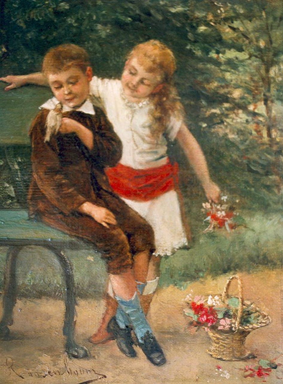 Roosenboom A.  | Albert Roosenboom, Het kleine vriendje, olieverf op doek 24,4 x 18,6 cm, gesigneerd linksonder