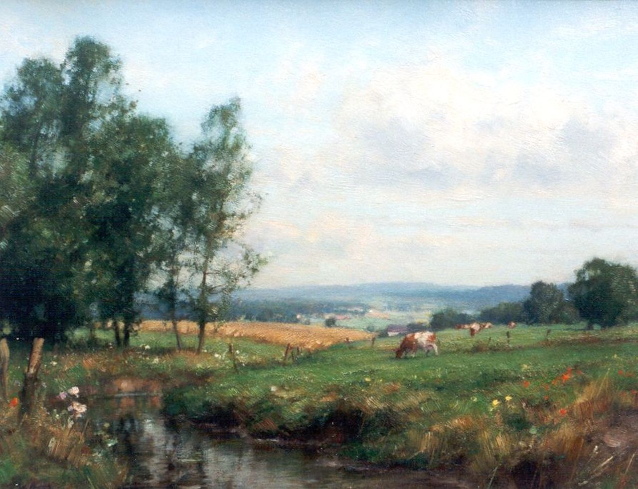 Holtrup J.  | Jan Holtrup, Limburg's landschap met vee, olieverf op doek 35,0 x 45,0 cm, gesigneerd linksonder