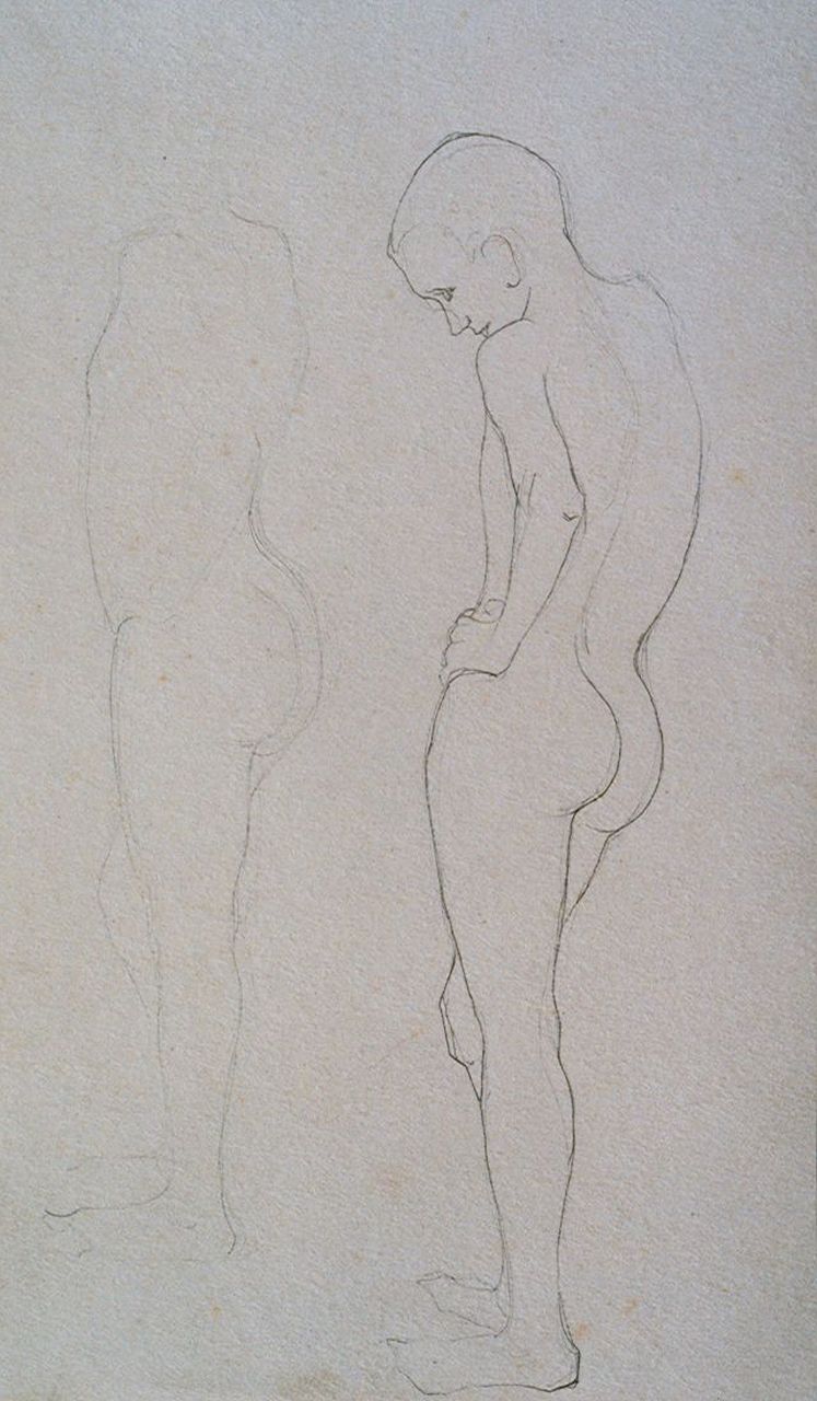 Mankes J.  | Jan Mankes, Studie van een mannelijk naakt, potlood op papier 26,4 x 17,0 cm