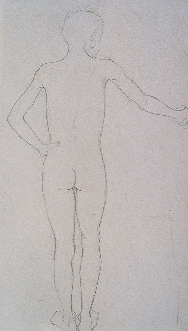 Mankes J.  | Jan Mankes, Studie van een mannelijk naakt, potlood op papier 24,9 x 18,5 cm