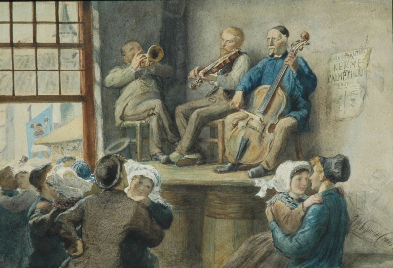 Schmidt Crans J.M.  | Johan Michaël Schmidt Crans, Kermis te Kalmthout, aquarel op papier 31,0 x 46,0 cm, gesigneerd rechtsonder