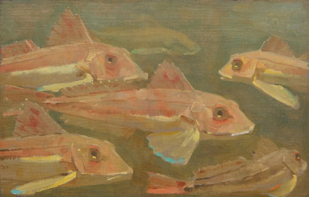 Dijsselhof G.W.  | Gerrit Willem Dijsselhof | Schilderijen te koop aangeboden | Ponen in aquarium, olieverf op doek 26,2 x 38,2 cm