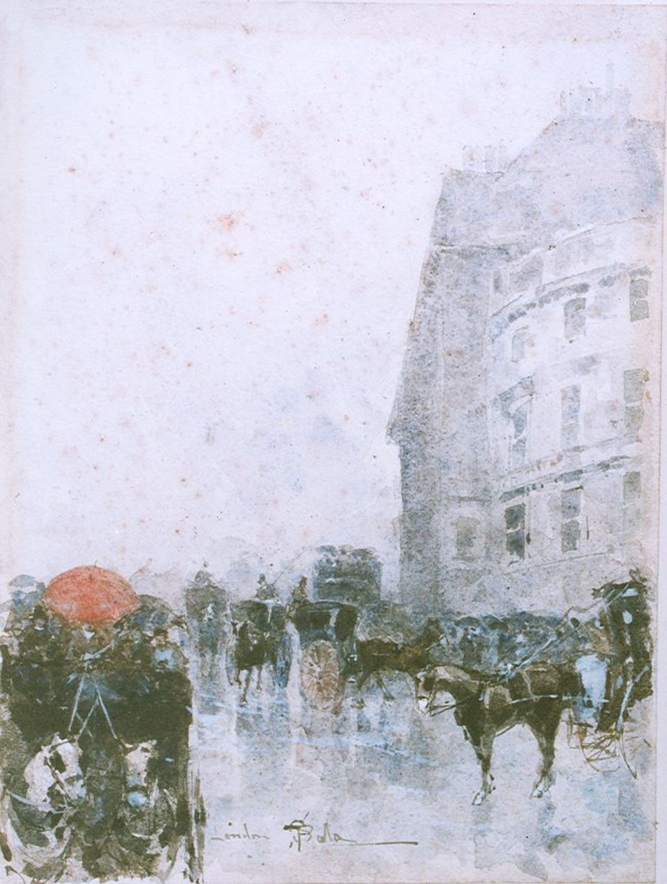 Sala P.  | Paolo Sala, Paardekoetsen in Londen, aquarel op papier 25,3 x 19,1 cm, gesigneerd middenonder