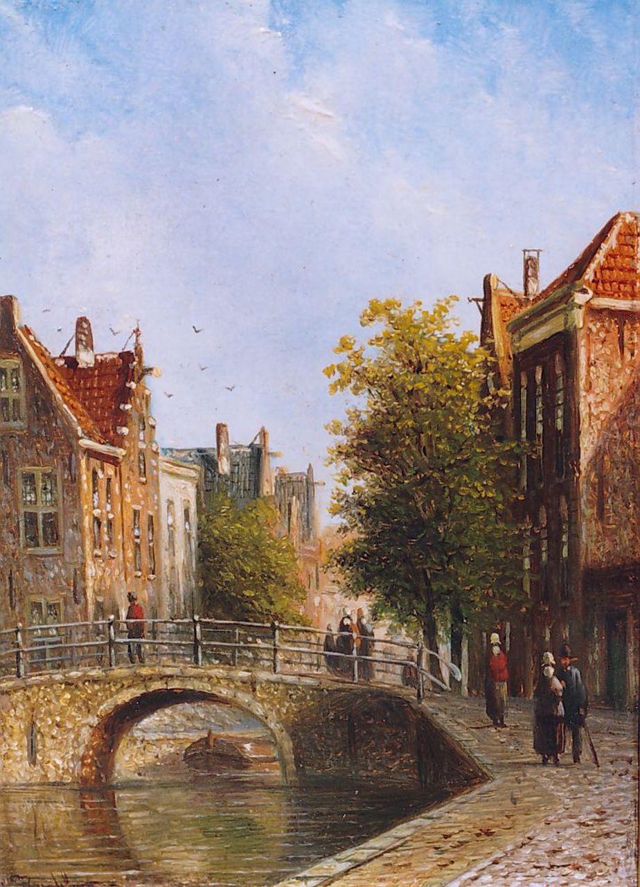 Spohler J.F.  | Johannes Franciscus Spohler, Oud-Hollands stadsgezichtje, olieverf op paneel 11,9 x 8,9 cm, gesigneerd linksonder