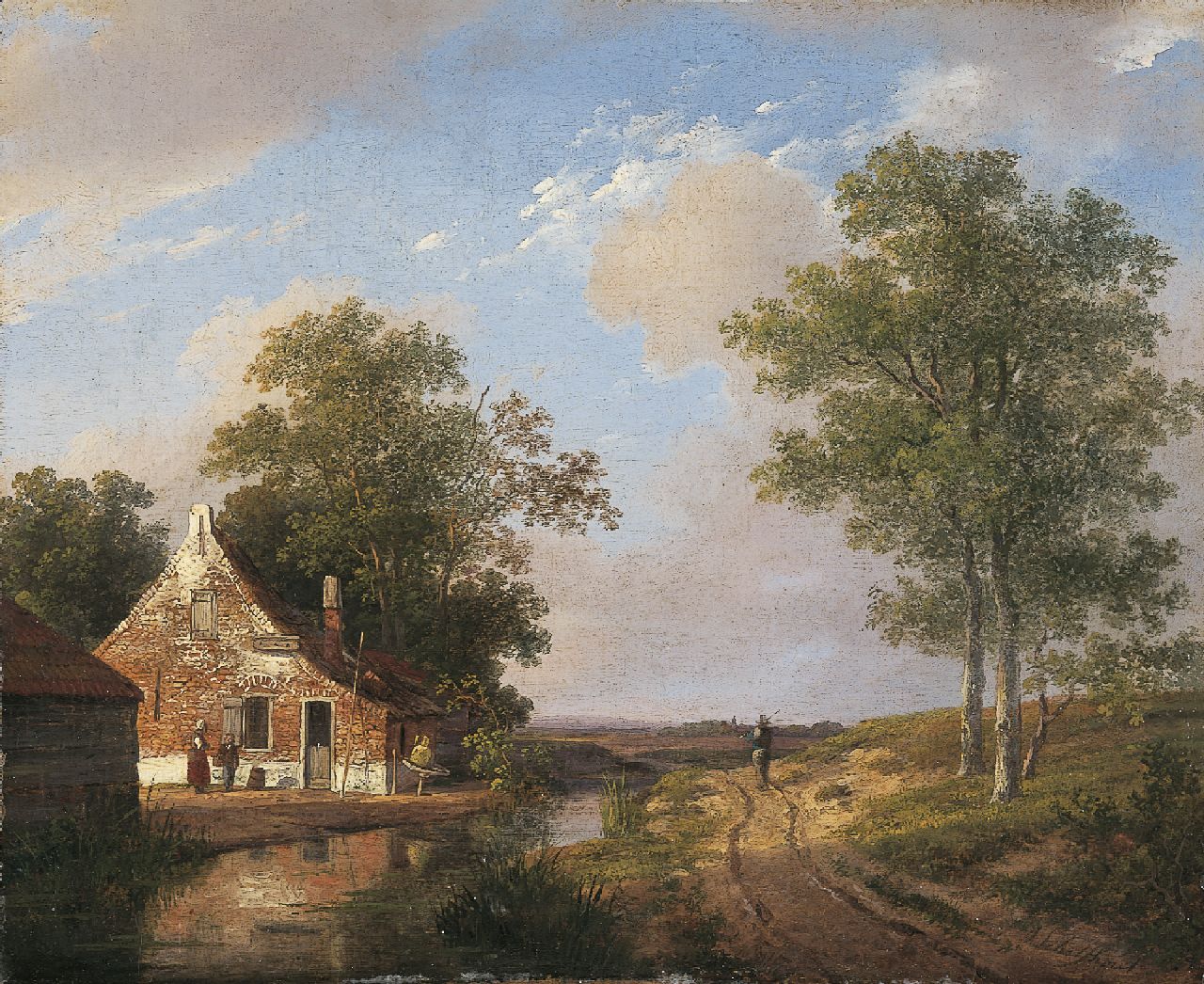 Schelfhout A.  | Andreas Schelfhout, Landschap met boerenhoeve, olieverf op paneel 23,4 x 28,5 cm, gesigneerd rechtsonder en te dateren ca. 1820