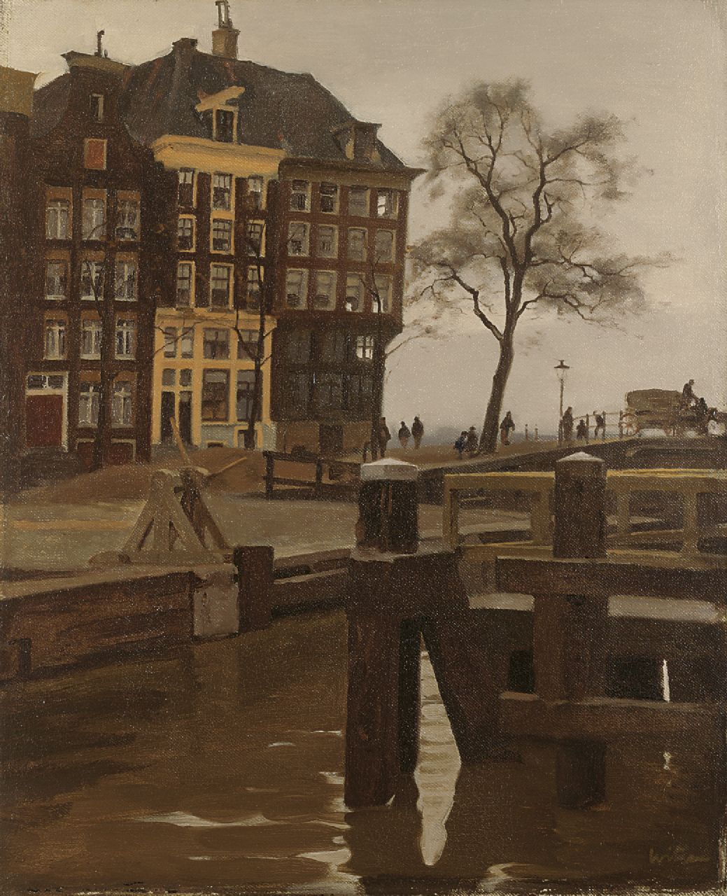 Witsen W.A.  | 'Willem' Arnold Witsen, De hoek Kalkmarkt en Prins Hendrikkade, Amsterdam, olieverf op doek 51,2 x 42,0 cm, gesigneerd rechtsonder