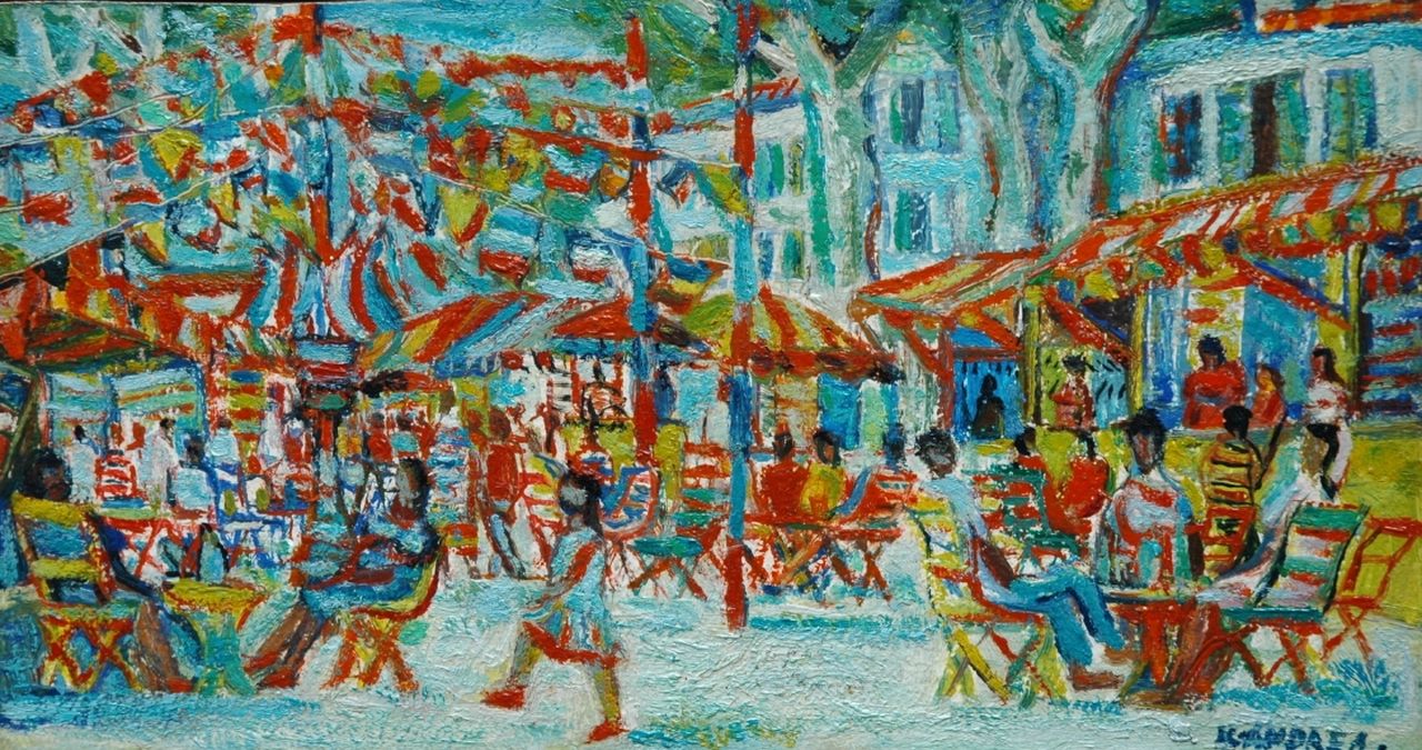 Andréa C.  | Cornelis 'Kees' Andréa, Feest in de Provençe, Chateau Renard, olieverf op board 16,0 x 29,9 cm, gesigneerd rechtsonder en te dateren ca. 1960