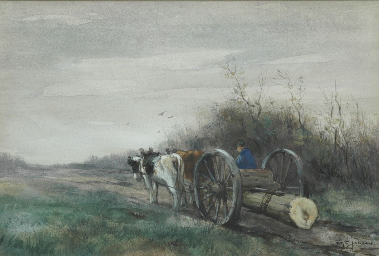 Jansen W.G.F.  | 'Willem' George Frederik Jansen, Mallejan op een landweg in Brabant, aquarel op papier 24,8 x 36,6 cm, gesigneerd rechtsonder