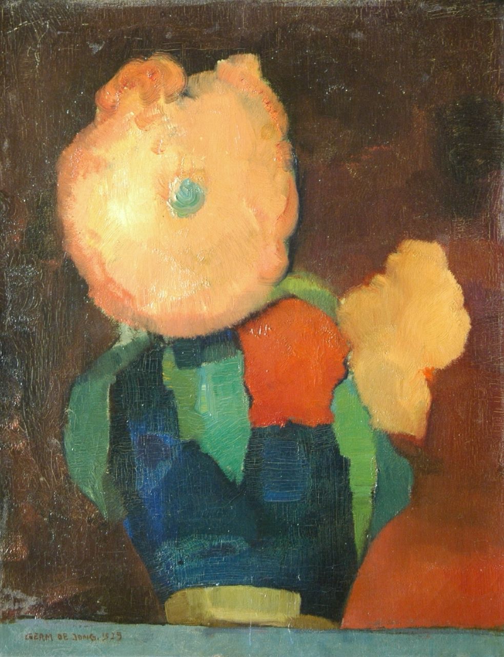 Jong G. de | Gerben 'Germ' de Jong, Bloemen in een gemberpot, olieverf op doek 45,2 x 35,3 cm, gesigneerd linksonder en gedateerd 1929