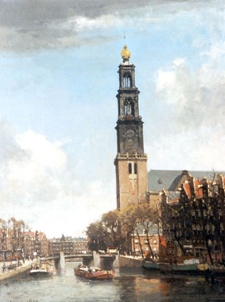 Vlist L. van der | Leendert van der Vlist, De Westerkerk aan de Prinsengracht, Amsterdam, olieverf op doek 65,2 x 50,8 cm, gesigneerd linksonder