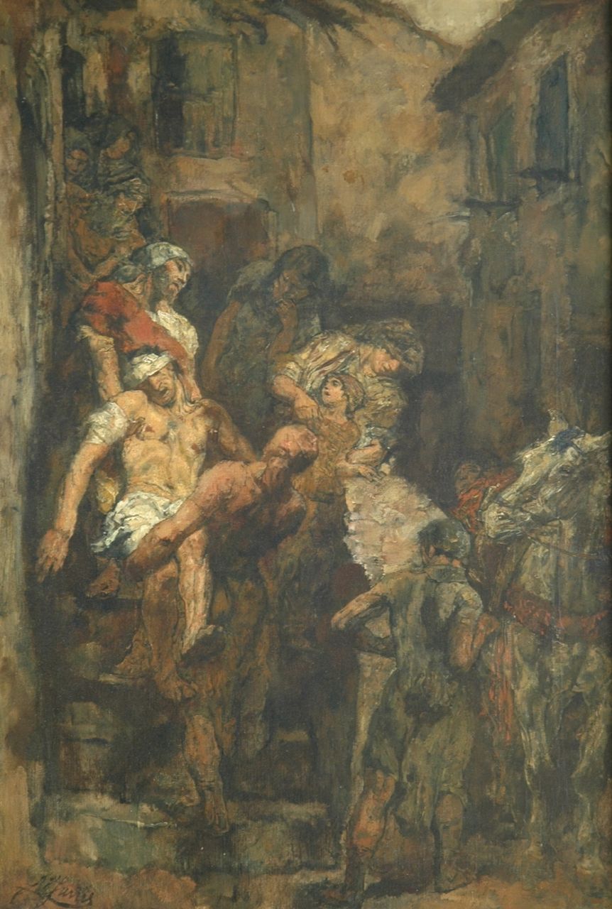 Jurres J.H.  | Johannes Hendricus Jurres, De barmhartige Samaritaan, olieverf op doek 65,3 x 44,8 cm, gesigneerd linksonder