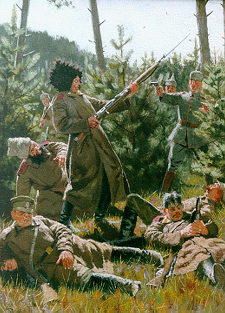 Herbert Rothgaengel | De Pruisen overvallen de Russen, gouache op papier, 41,8 x 31,0 cm, gesigneerd l.o. en gedateerd 1916