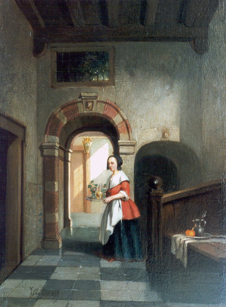 Johannes Cornelis Salm | Hollands interieur, olieverf op paneel, 20,0 x 14,4 cm, gesigneerd l.o. en gedateerd '59