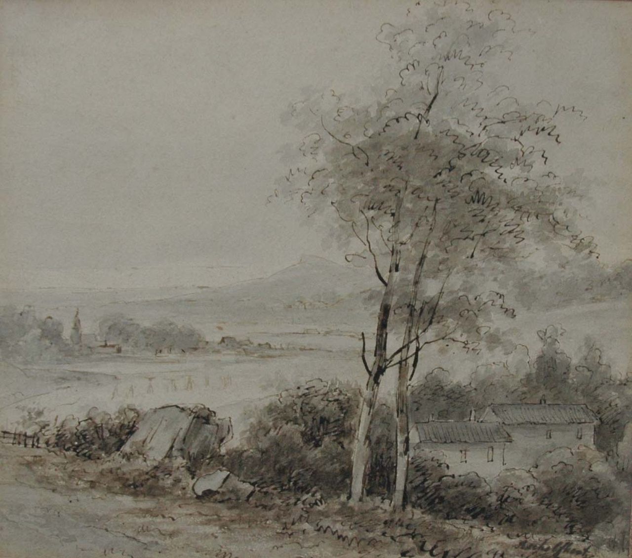 Schelfhout A.  | Andreas Schelfhout, Panoramisch heuvellandschap, pen en inkt op papier 18,6 x 21,2 cm, gesigneerd rechtsonder