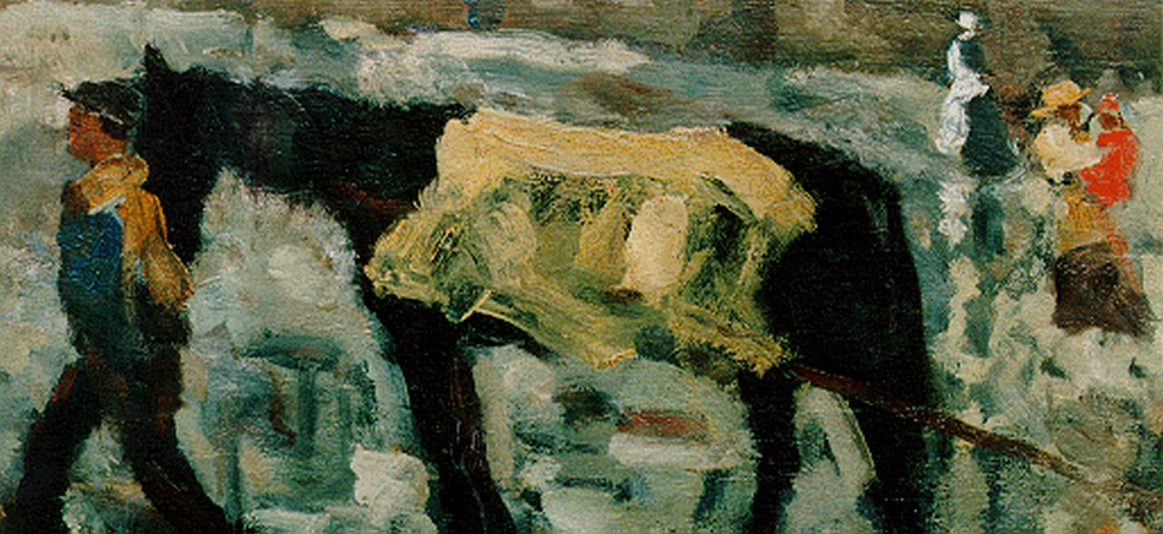 Breitner G.H.  | George Hendrik Breitner, Werkman met paard, olieverf op doek 22,5 x 40,8 cm, gesigneerd rechtsonder