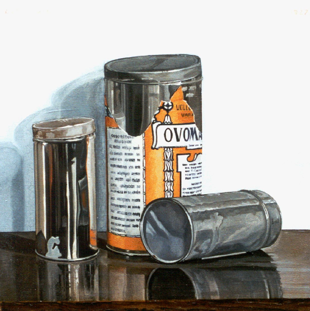 Cees Tromp | Stilleven met Ovomaltinebus, olieverf op doek, 28,1 x 28,1 cm, gesigneerd l.b. en verso en gedateerd r.b. 1927