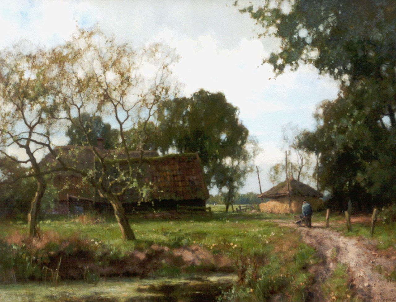 Holtrup J.  | Jan Holtrup, Boerderij in een bebost landschap, olieverf op doek 70,2 x 90,2 cm, gesigneerd rechtsonder
