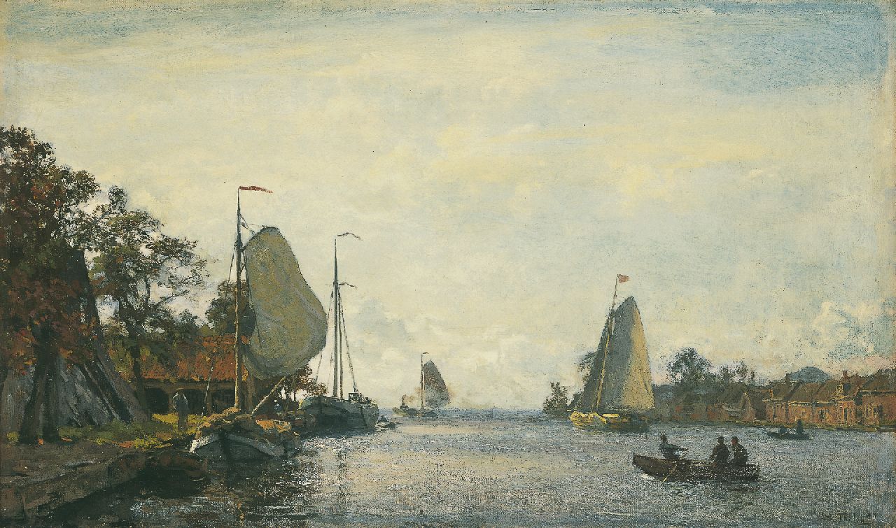 Tholen W.B.  | Willem Bastiaan Tholen, Zomers riviergezicht met zeilschepen, olieverf op doek 35,4 x 59,0 cm, gesigneerd rechtsonder en gedateerd '04