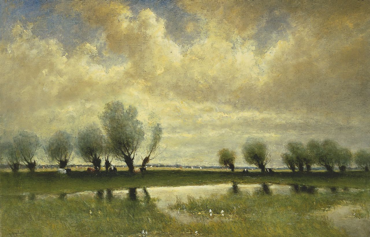 Vogel J.G.  | Johannes Gijsbert Vogel, Polderlandschap met wilgen, olieverf op doek 74,0 x 111,7 cm, gesigneerd linksonder en gedateerd 1912