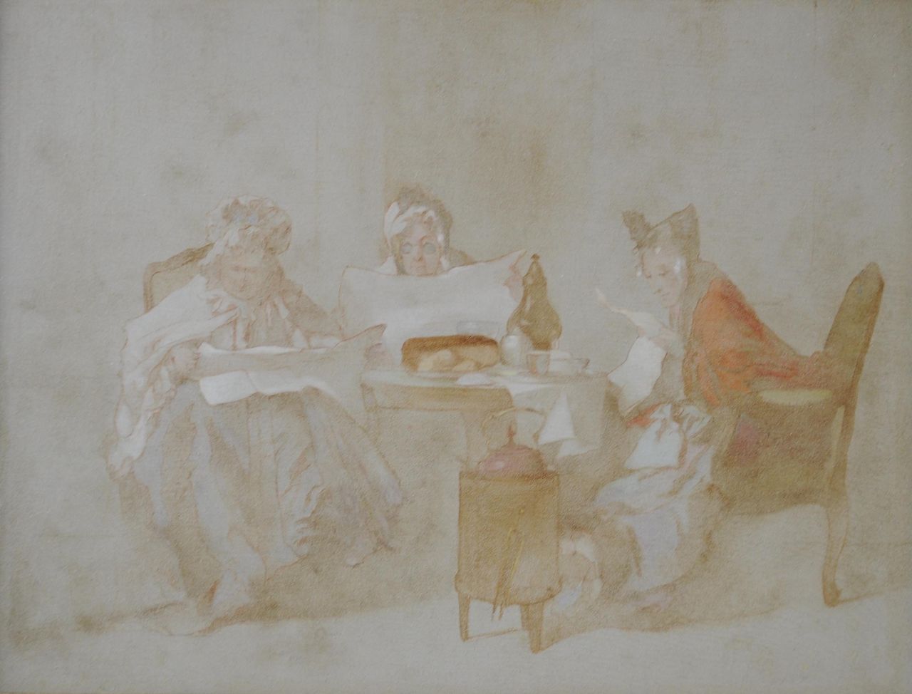 Bakker Korff A.H.  | Alexander Hugo Bakker Korff, La politique au déjeuner (voorstudie), olieverfschets op paneel 21,7 x 27,4 cm, te dateren ca. 1867