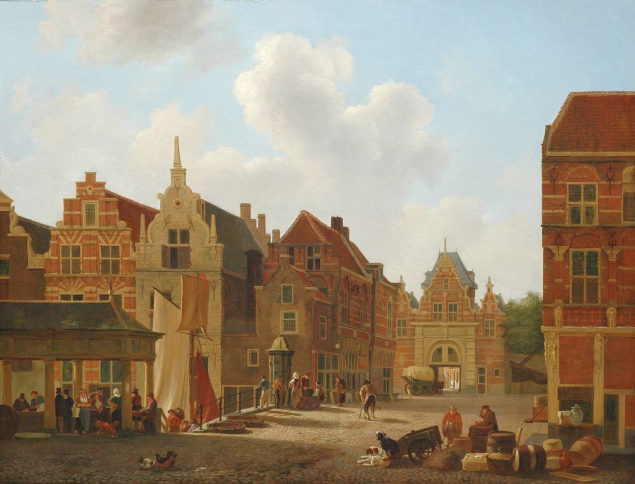Rutten J.  | Johannes Rutten, Gezicht op de Rietdijkspoort in Dordrecht, olieverf op paneel 56,1 x 73,1 cm, gesigneerd rechtsonder