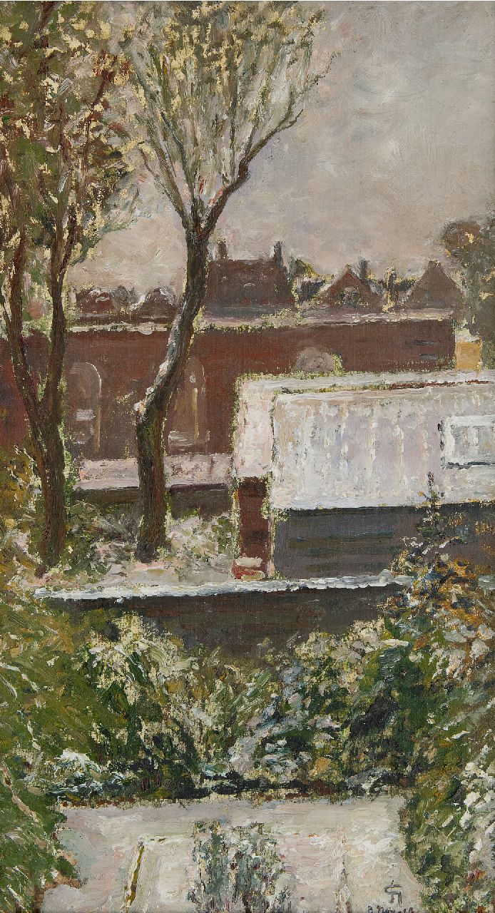 Carel Nicolaas Storm van 's-Gravesande | Gezicht op tuinen en huizen, olieverf op doek op board, 45,6 x 25,0 cm, gesigneerd r.o. met monogram en gedateerd 3 nov. 19 (1919)