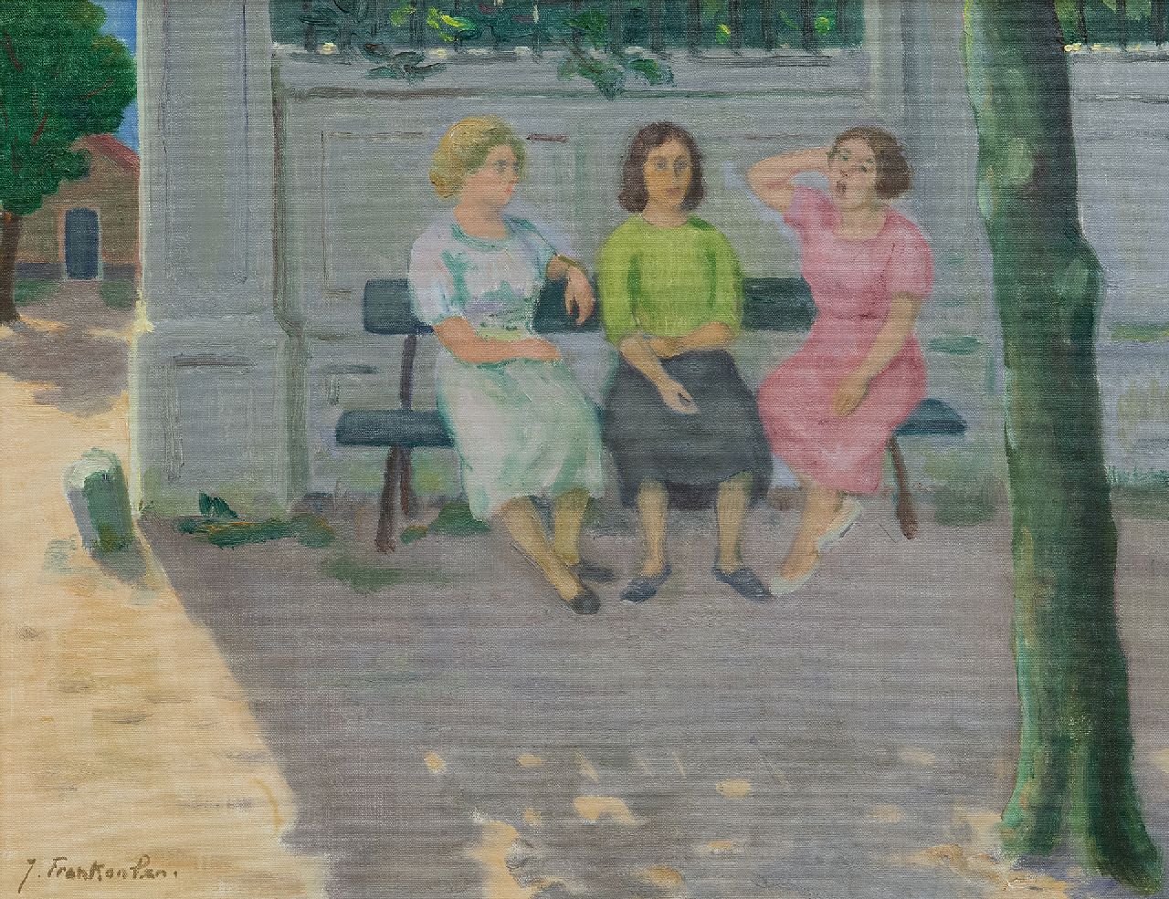 Franken J.P.J.  | Joannes Petrus Josephus 'Jan' Franken | Schilderijen te koop aangeboden | Drie vrouwen op een bank, olieverf op doek 35,4 x 45,2 cm, gesigneerd linksonder