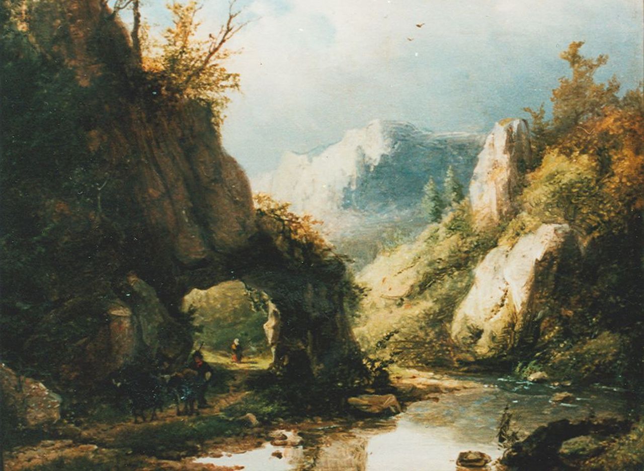 Klombeck J.B.  | Johann Bernard Klombeck, Berglandschap met herder en ossen, olieverf op paneel 16,2 x 19,9 cm, gesigneerd linksonder