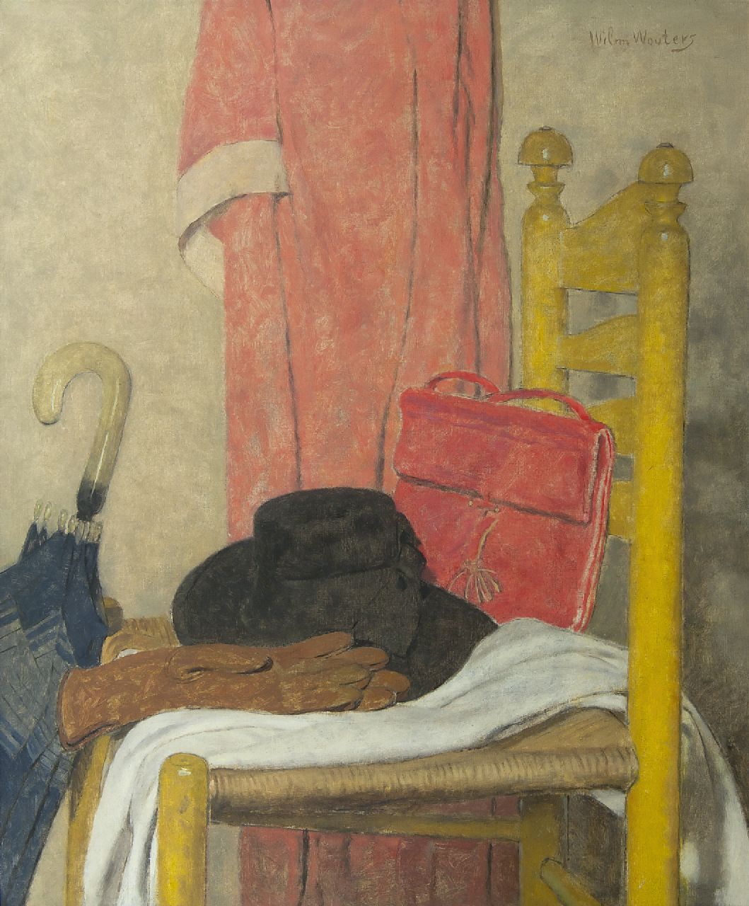 Wouters W.H.M.  | Wilhelmus Hendrikus Marie 'Wilm' Wouters, Stilleven met hoed, paraplu, tas en handschoenen, olieverf op doek 75,3 x 62,3 cm, gesigneerd rechtsboven