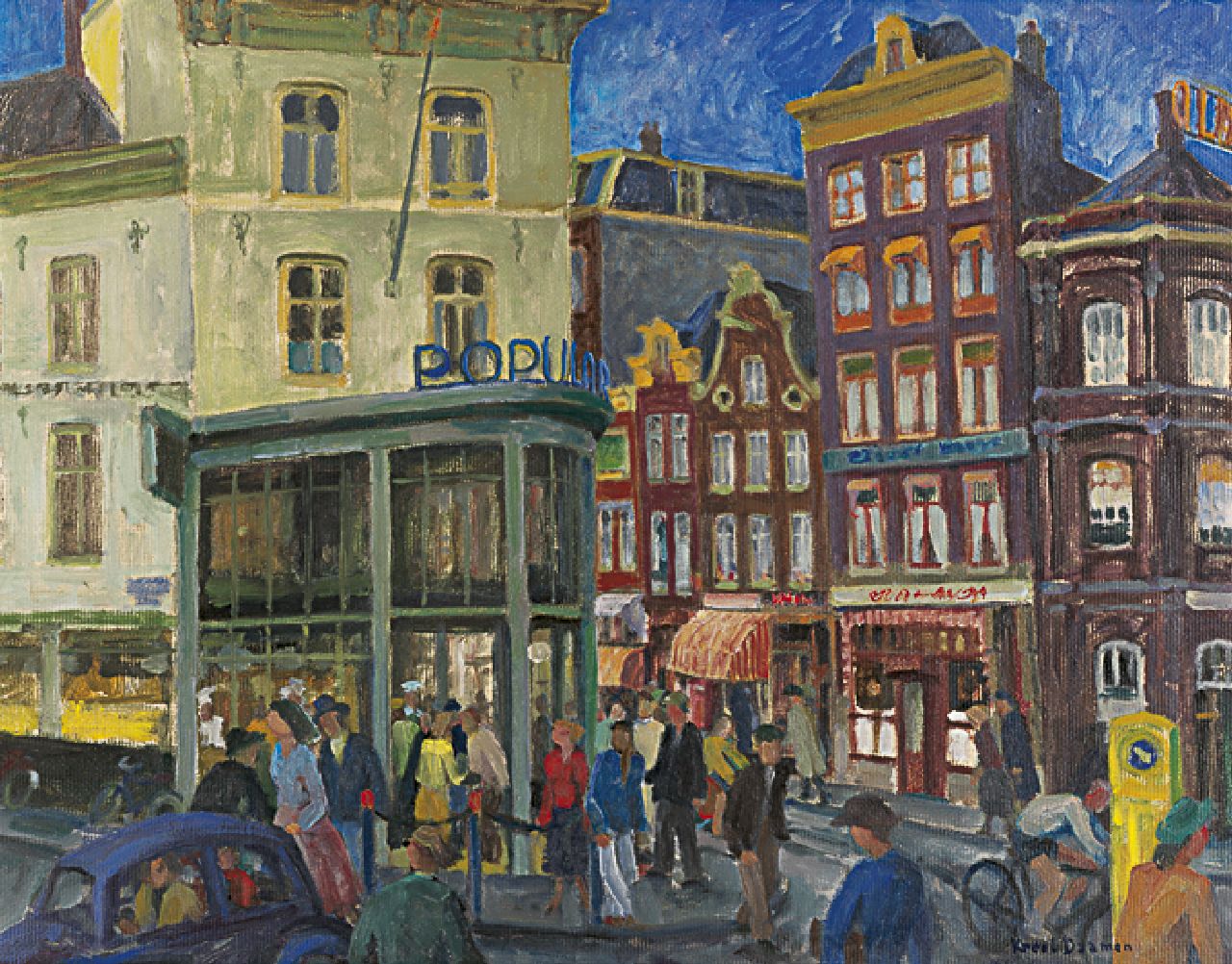 Kreel Daamen | Rembrandtplein, Amsterdam, olieverf op board, 46,9 x 59,8 cm, gesigneerd r.o.
