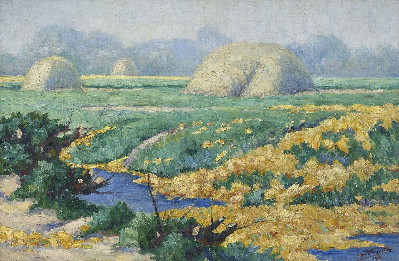 Tongerloo F. van | Frans van Tongerloo | Schilderijen te koop aangeboden | Gracht met bloemen, olieverf op doek 40,5 x 60,5 cm, gesigneerd rechtsonder en gedateerd 1916