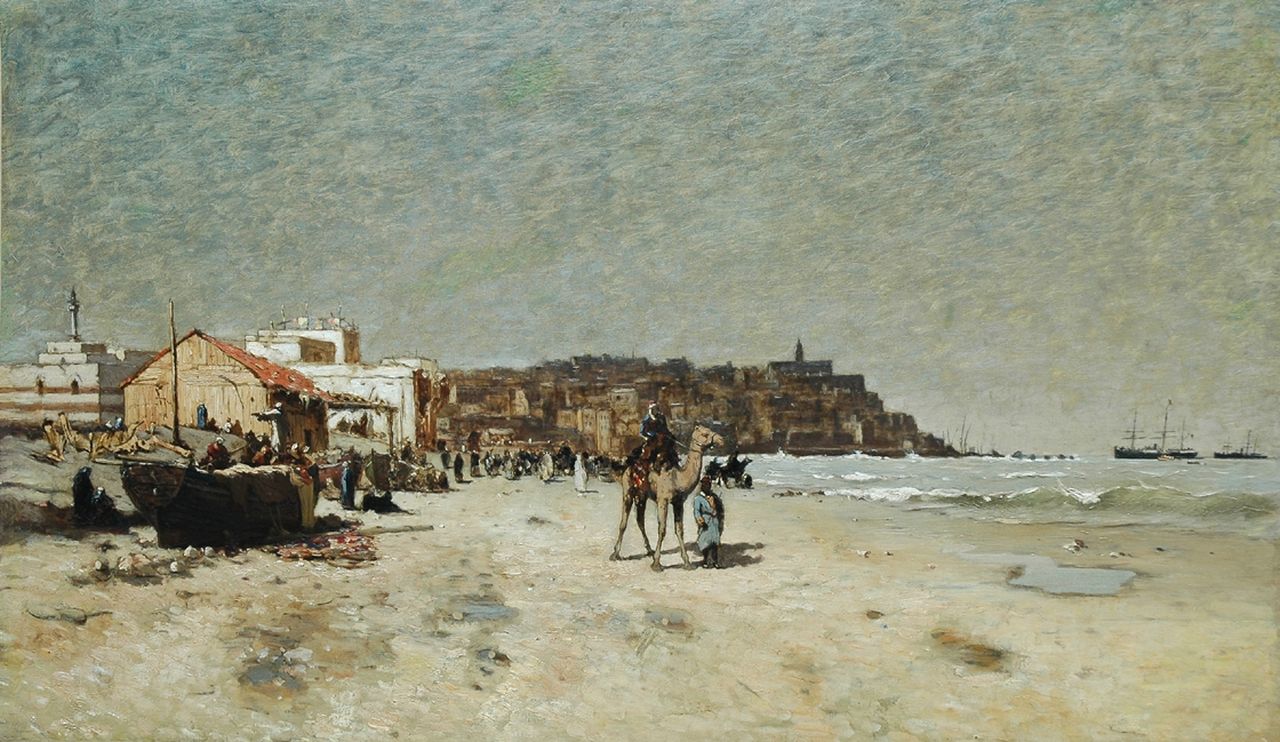 Veder H.  | Hendrik Veder, Panoramisch strandgezicht bij Jaffa, olieverf op doek 90,2 x 152,0 cm, gesigneerd rechtsonder resten van signatuur