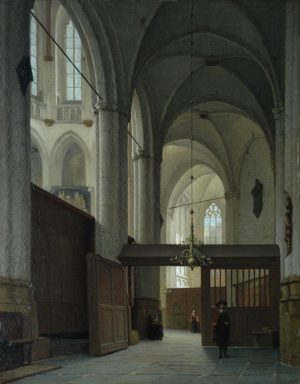 Schenkel J.J.  | Jan Jacob Schenkel, Interieur van de Nieuwe Kerk te Amsterdam, olieverf op doek 63,0 x 49,6 cm, gesigneerd linksonder