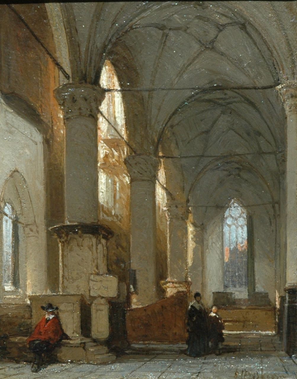 Bosboom J.  | Johannes Bosboom, Interieur van de Grote Kerk in Alkmaar, olieverf op paneel 19,1 x 14,9 cm, gesigneerd rechtsonder