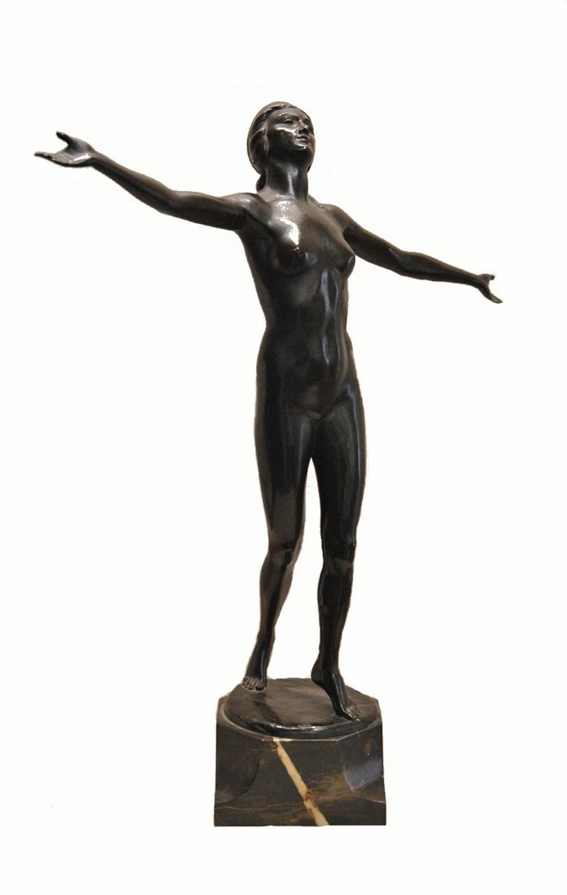 F.W. Schön | Dansend naakt, brons, 58,5 x 48,0 cm, gesigneerd op bronzen basis