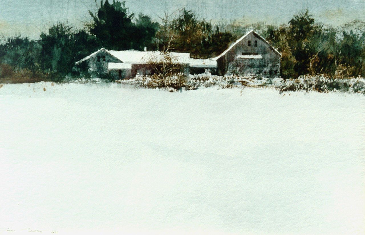 Carpenter G.  | George Carpenter, Winter in Bloodfield New Hampshire, aquarel op papier 36,0 x 54,0 cm, gesigneerd linksonder en gedateerd 1975