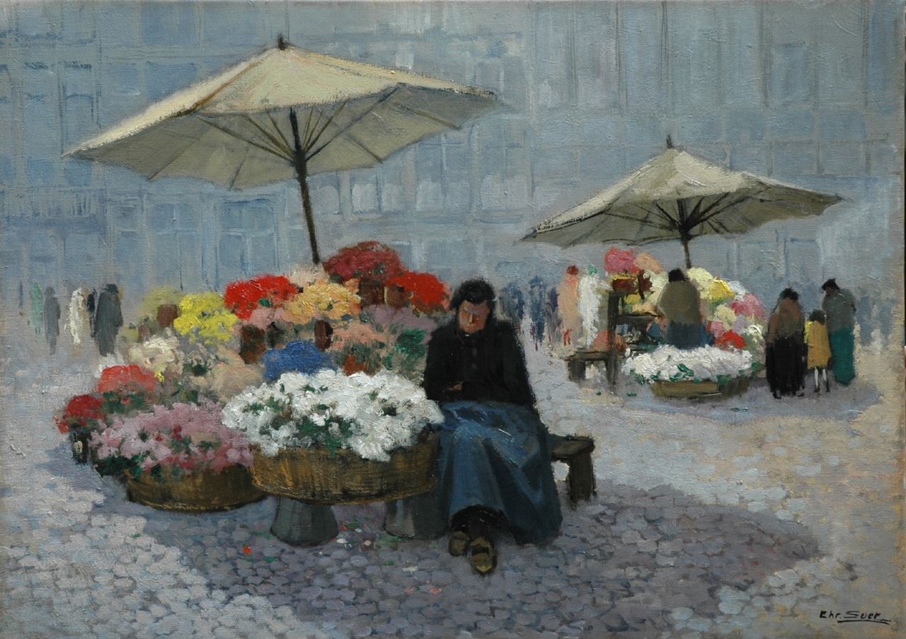 Soer C.  | Christiaan 'Chris' Soer, Bloemenmarkt, olieverf op doek 50,3 x 70,0 cm, gesigneerd rechtsonder