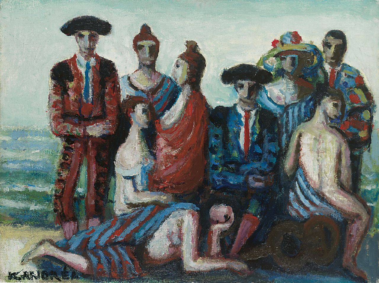 Andréa C.  | Cornelis 'Kees' Andréa, Toreros aan de zee, olieverf op schildersboard 29,8 x 39,6 cm, gesigneerd linksonder
