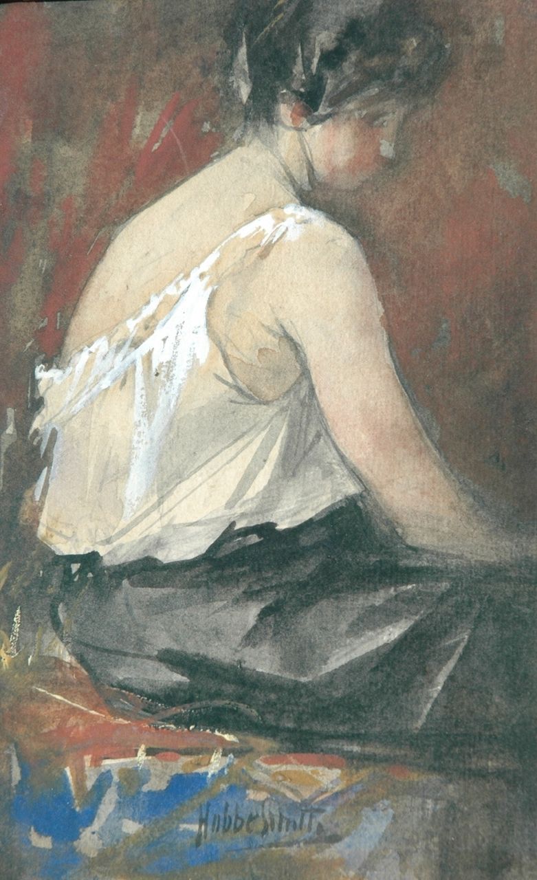 Smith H.  | Hobbe Smith, Het schildersmodel, aquarel op papier 18,0 x 12,0 cm, gesigneerd middenonder