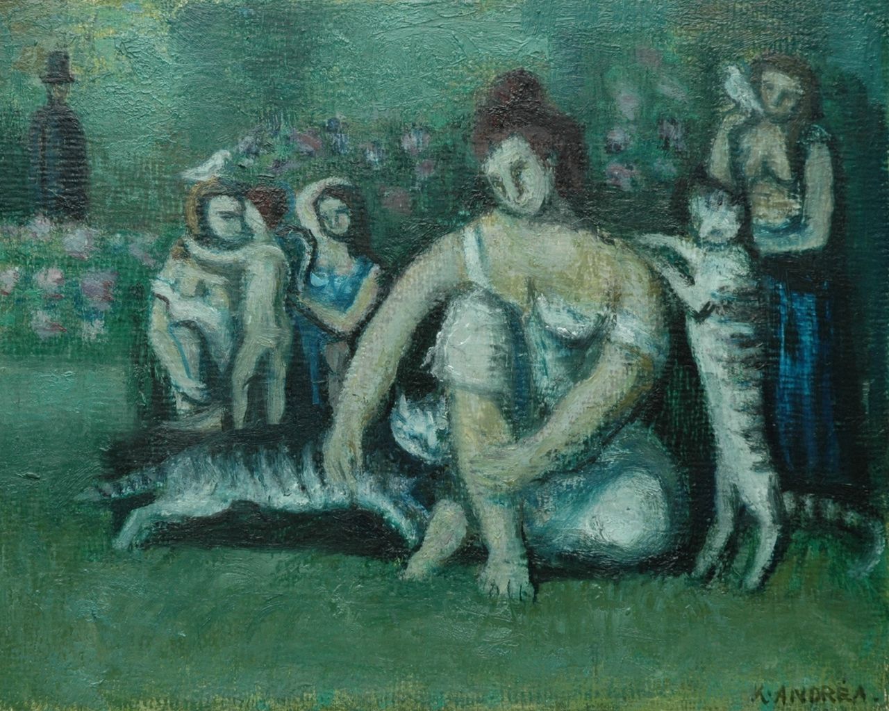 Andréa C.  | Cornelis 'Kees' Andréa, Kattenmeisje, olieverf op board 24,0 x 30,0 cm, gesigneerd rechtsonder
