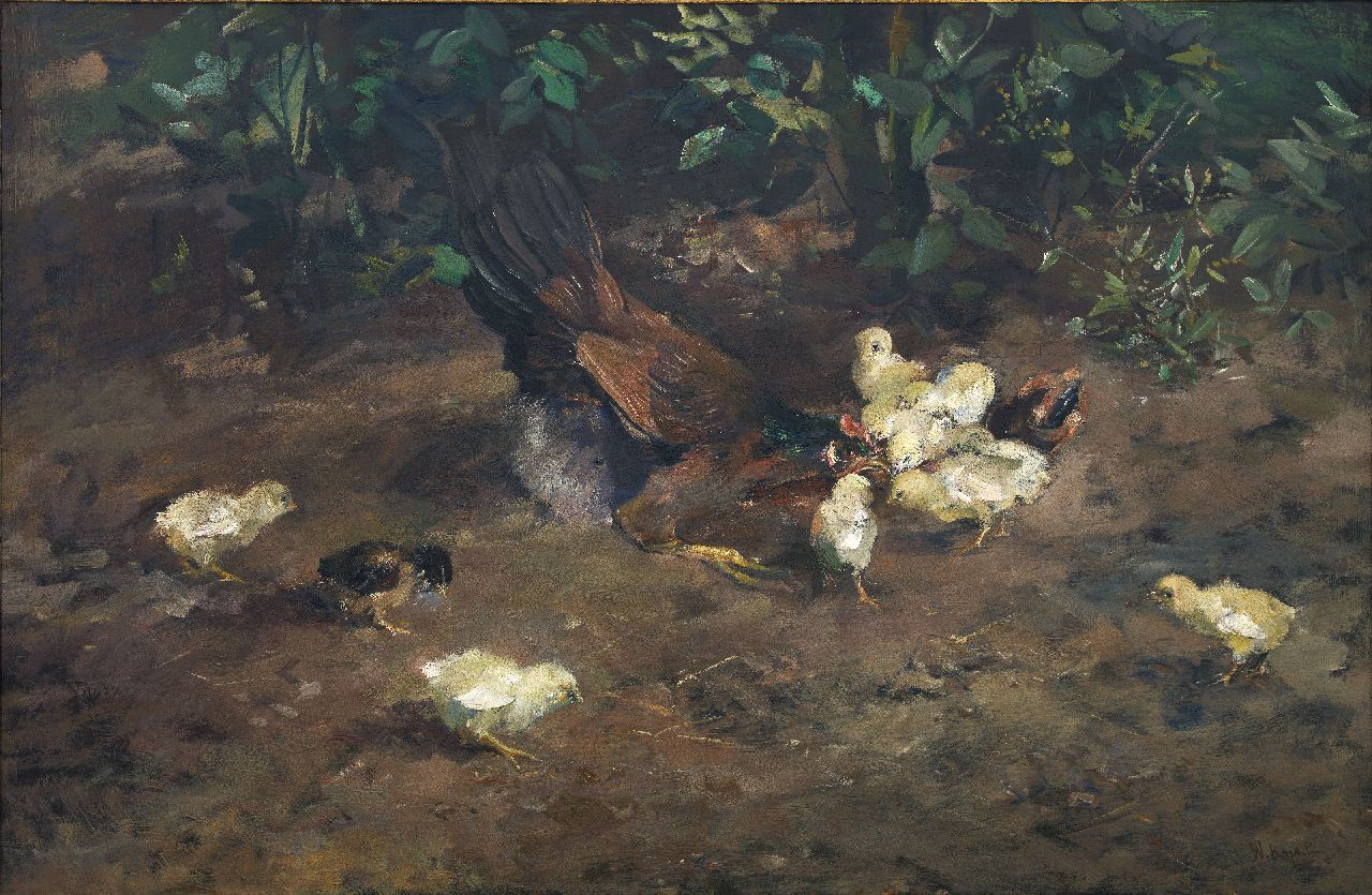 Korteling W.  | Willem Korteling, Kip met kuikens, olieverf op doek 77,3 x 119,6 cm, gesigneerd rechtsonder