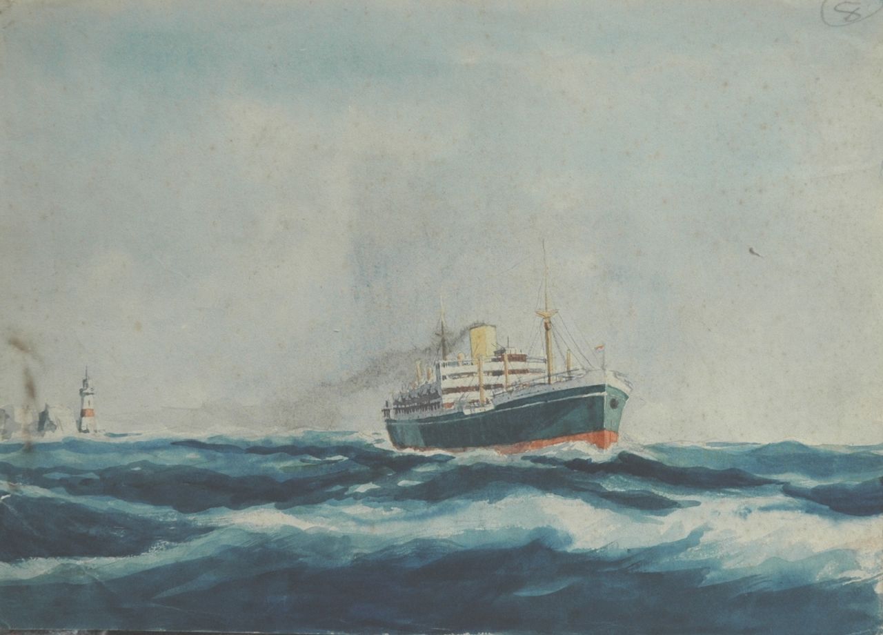 Back R.T.  | Robert Trenaman Back, Het stoomschip Moreton Bay voor de kust, aquarel op papier 21,3 x 29,7 cm, gesigneerd verso
