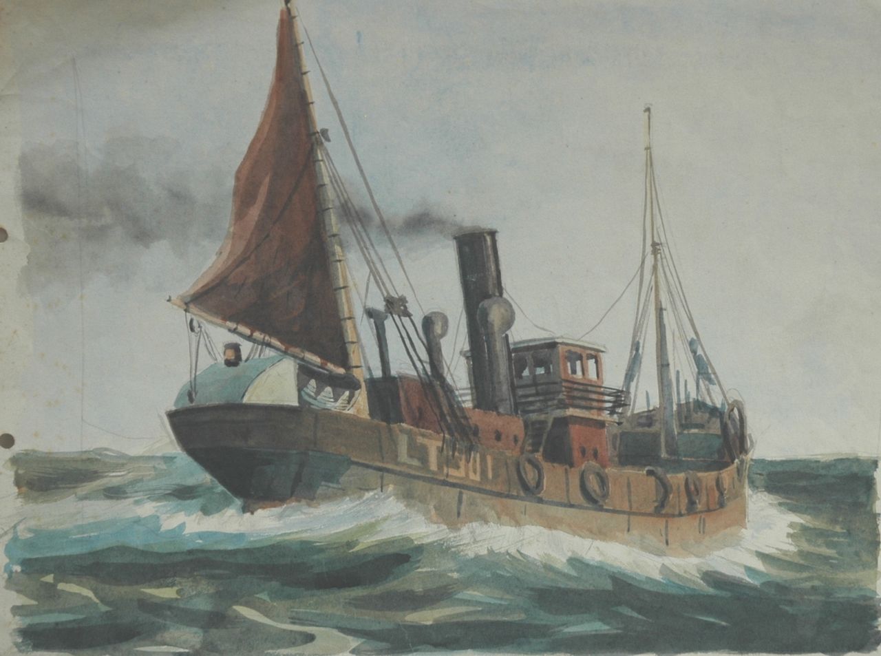 Back R.T.  | Robert Trenaman Back, Drifter op zee, aquarel op papier 27,5 x 37,7 cm, gesigneerd rechtsonder